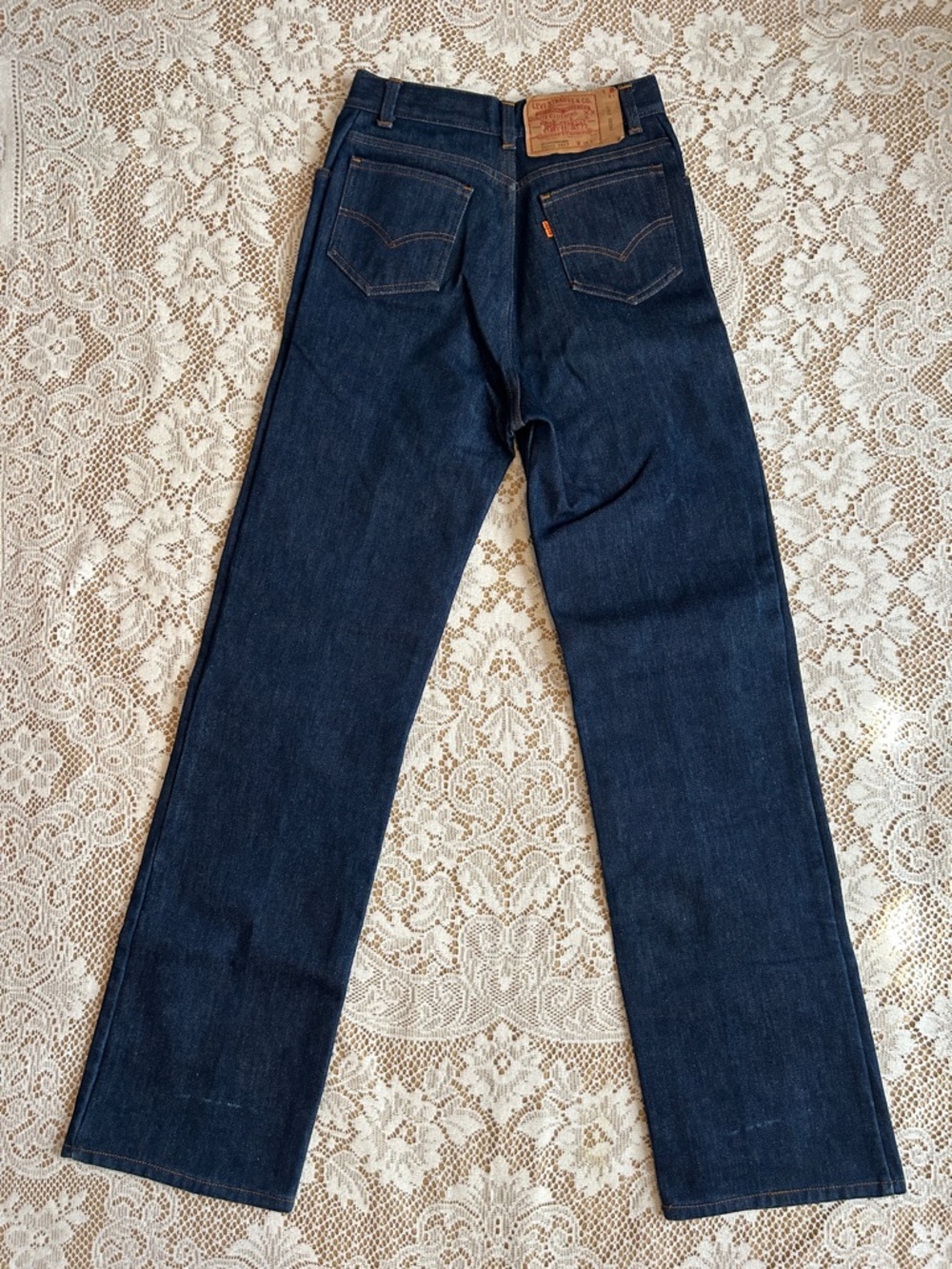 1986 Levi's Deadstock Orange Tab Fleece Lined Jeans, Dark Wash & Red, Size 27